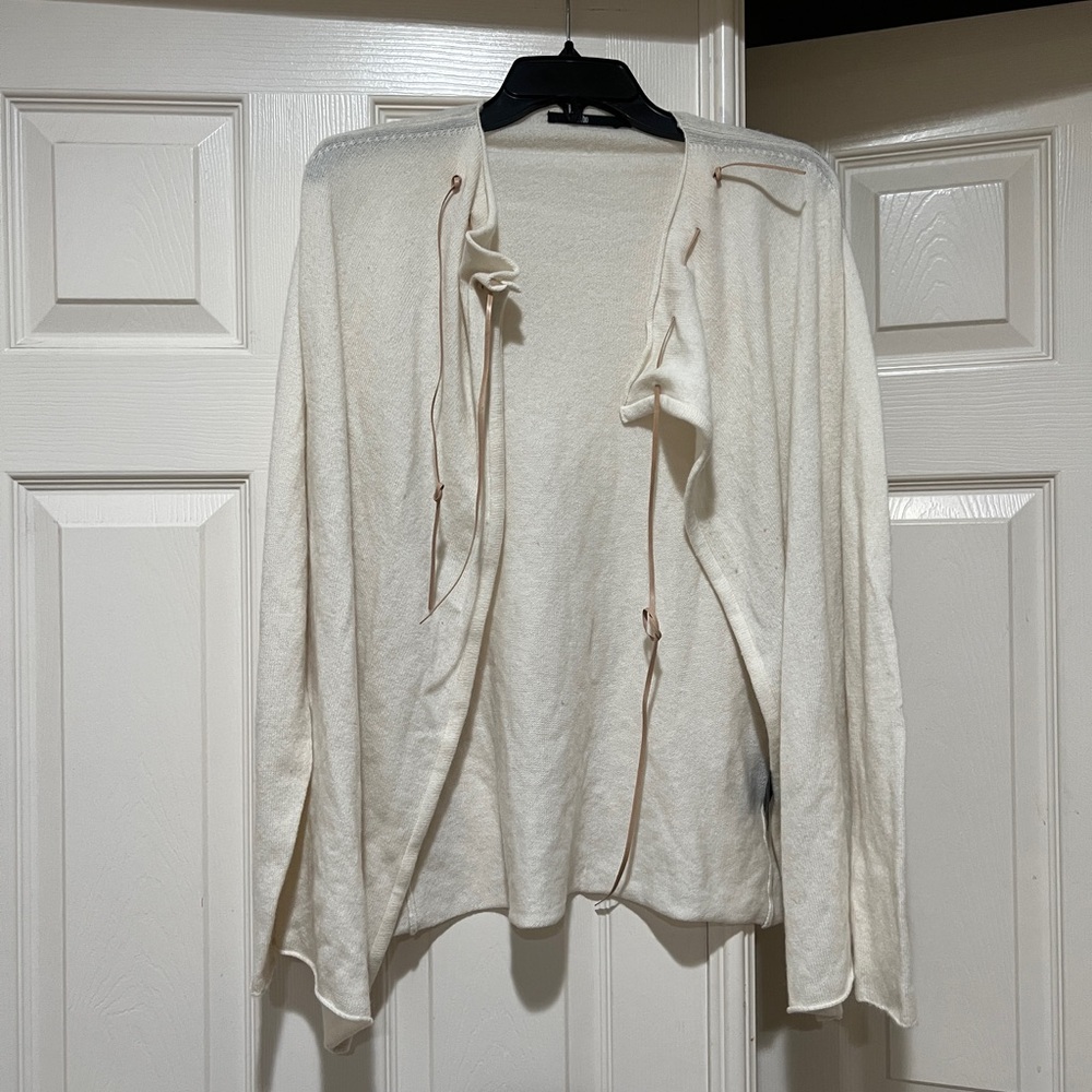 Read Description jarbo Cream cashmere Open Tie Neck cardigan sweater Medium‎